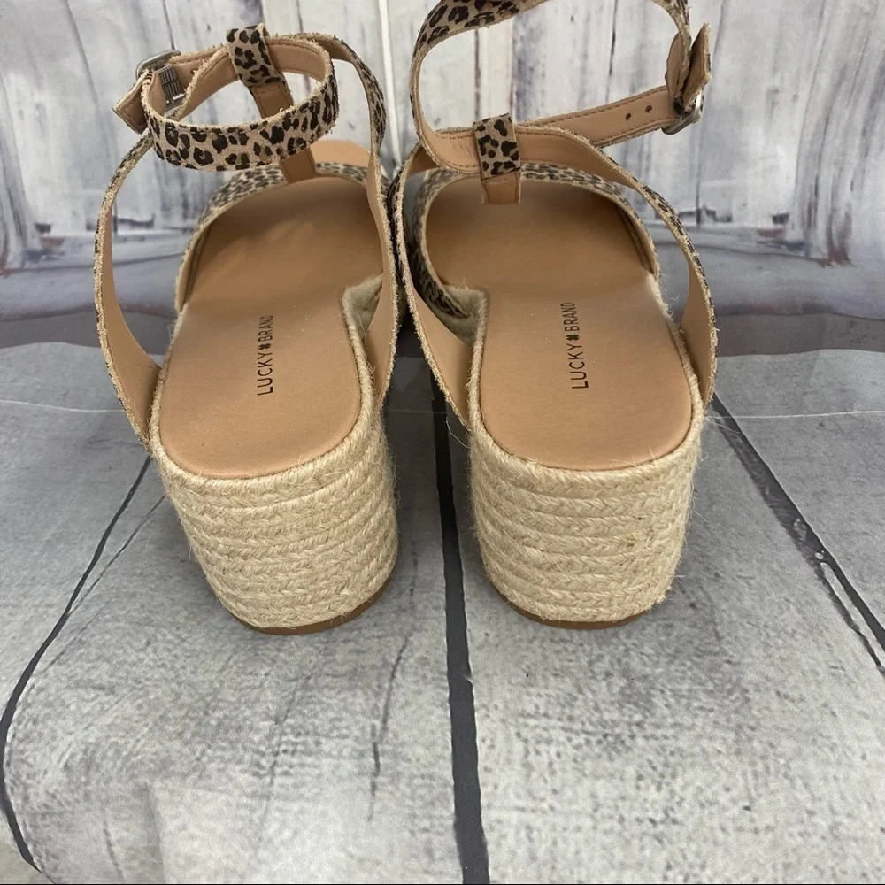 Lucky Brand T-Strap Espadrille Platform Sandals Suede Upper Animal Size 9.5M - Picture 10 of 12